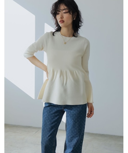 Re:EDIT（リエディ）の「[2024SS COLLECTION]七分袖ミラノリブペプラムニットトップス（ニット/セーター・レディース・ブラック/ホワイト/ライトグレー/キャメル・MEDIUM/LARGE）」の17枚目の写真