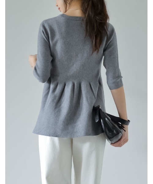 Re:EDIT（リエディ）の「[2024SS COLLECTION]七分袖ミラノリブペプラムニットトップス（ニット/セーター・レディース・ブラック/ホワイト/ライトグレー/キャメル・MEDIUM/LARGE）」の22枚目の写真