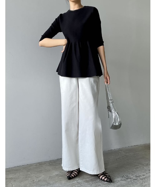 Re:EDIT（リエディ）の「[2024SS COLLECTION]七分袖ミラノリブペプラムニットトップス（ニット/セーター・レディース・ブラック/ホワイト/ライトグレー/キャメル・MEDIUM/LARGE）」の6枚目の写真
