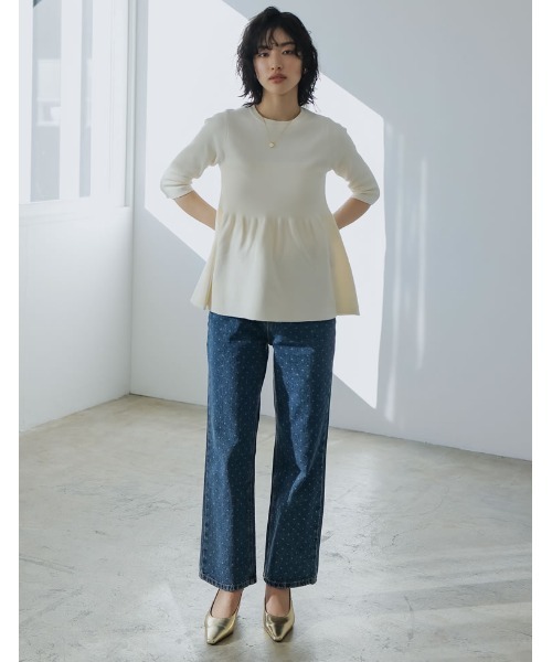 Re:EDIT（リエディ）の「[2024SS COLLECTION]七分袖ミラノリブペプラムニットトップス（ニット/セーター・レディース・ブラック/ホワイト/ライトグレー/キャメル・MEDIUM/LARGE）」の13枚目の写真