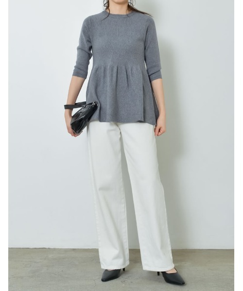 Re:EDIT（リエディ）の「[2024SS COLLECTION]七分袖ミラノリブペプラムニットトップス（ニット/セーター・レディース・ブラック/ホワイト/ライトグレー/キャメル・MEDIUM/LARGE）」の19枚目の写真