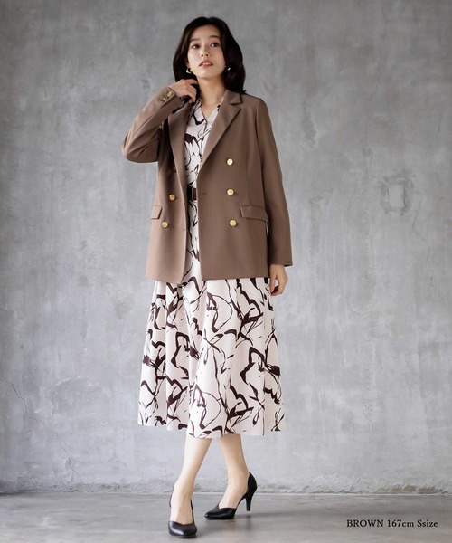 【セール】オフィスもデイリーもOK♪【洗えて華やか】配色プリント・フレアーワンピース（ワンピース）｜WHITE JOOLA（ホワイトジョーラ）