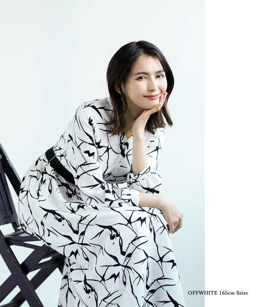 【セール】オフィスもデイリーもOK♪【洗えて華やか】配色プリント・フレアーワンピース（ワンピース）｜WHITE JOOLA（ホワイトジョーラ）