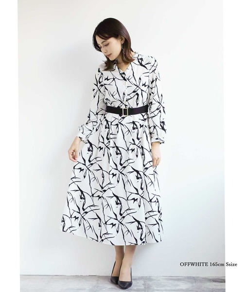 【セール】オフィスもデイリーもOK♪【洗えて華やか】配色プリント・フレアーワンピース（ワンピース）｜WHITE JOOLA（ホワイトジョーラ）