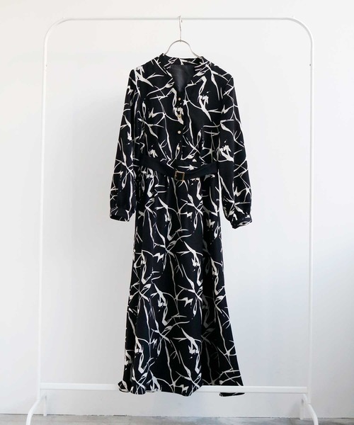 【セール】オフィスもデイリーもOK♪【洗えて華やか】配色プリント・フレアーワンピース（ワンピース）｜WHITE JOOLA（ホワイトジョーラ）