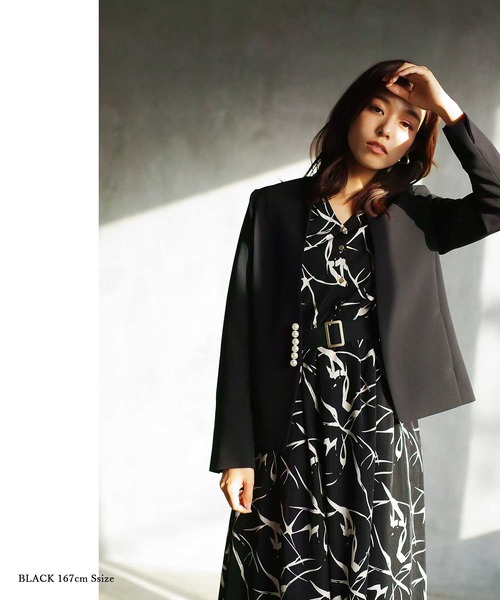 【セール】オフィスもデイリーもOK♪【洗えて華やか】配色プリント・フレアーワンピース（ワンピース）｜WHITE JOOLA（ホワイトジョーラ）