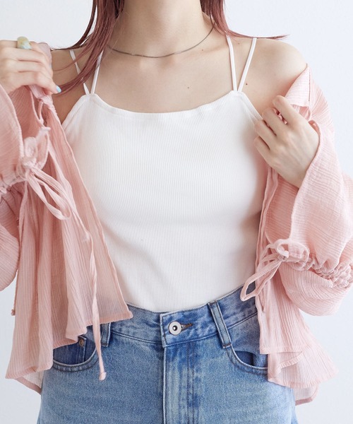 w closet（ダブルクローゼット）の「カップ付きキャミソール（キャミソール・レディース・ブラック/イエロー系その他/ピンク系その他/ブラック×ホワイト/オフホワイト・FREE）」の7枚目の写真