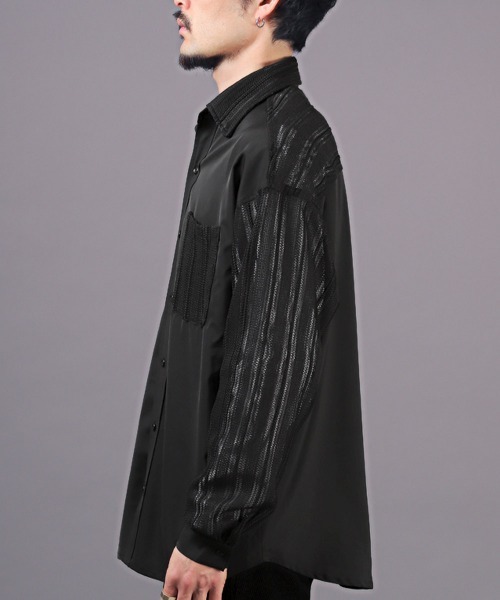 LUXSTYLE(ラグスタイル)の「レースコンビシャツ(シャツ/ブラウス・メンズ・ブラック/ホワイト・M/L)」の4枚目の写真