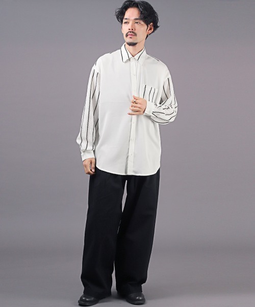 LUXSTYLE(ラグスタイル)の「レースコンビシャツ(シャツ/ブラウス・メンズ・ブラック/ホワイト・M/L)」の6枚目の写真