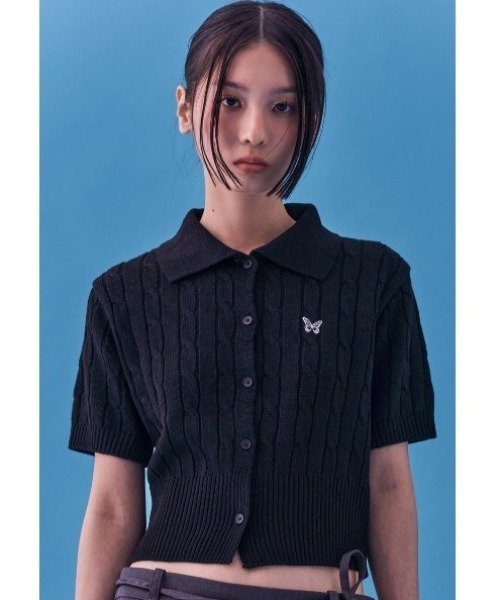 FANCY CLUB（ファンシークラブ）の「A'GEM/9 × .kom 『 FANCY CLUB/ファンシークラブ』 CABLE KNIT CROP CARDIGAN/ケーブルニットクロップカーディガン（カーディガン/ボレロ・レディース・ブラック/グレー・FREE）」の7枚目の写真