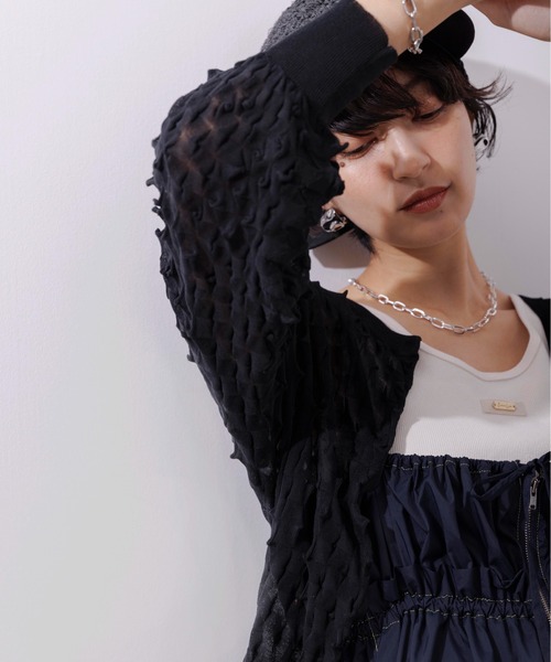 ◆値下げ中◆EimeeLaw エイミーロウ MIXケーブルカーディガン フィット＆フレアロゴテープカーデ Eimee Law│Eimee Law