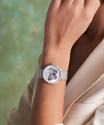 OLIVIA BURTON（オリビアバートン）の「「OLIVIA BURTON/オリビアバートン」シグネチャー - 35mm シグネチャー バタフライ ウルトラスリム シルバー ホワイト サンレイ フローラル メッシュ（アナログ腕時計・レディース）」