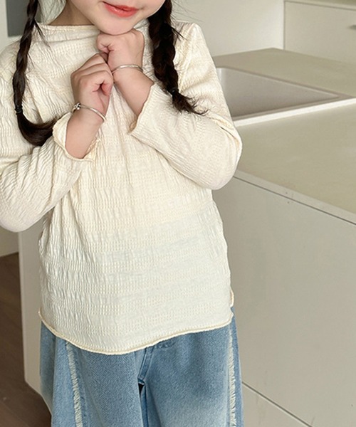 aimoha(アイモハ)の「【aimoha-KIDS-】シワ感長袖トップス(Tシャツ/カットソー・キッズ・オフホワイト/グリーン/ブルー/パープル/ピンク・90/100/110/120/130/140)」の1枚目の写真