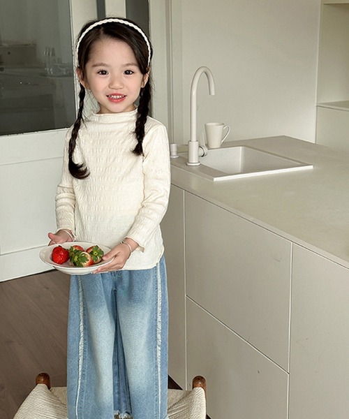 aimoha(アイモハ)の「【aimoha-KIDS-】シワ感長袖トップス(Tシャツ/カットソー・キッズ・オフホワイト/グリーン/ブルー/パープル/ピンク・90/100/110/120/130/140)」の6枚目の写真