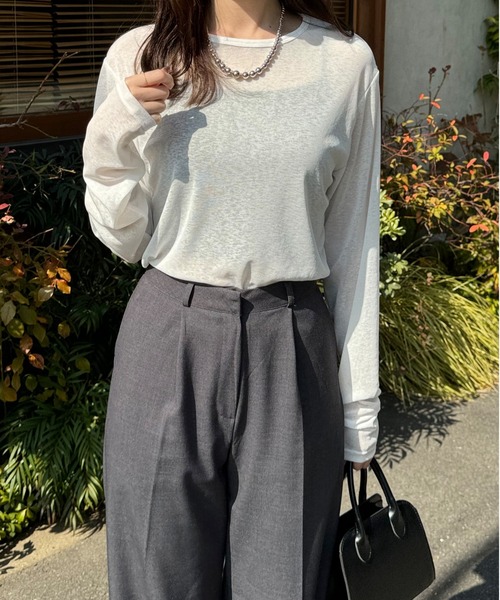 LE MORE（リモア）の「ラウンドネックシアーロンT（Tシャツ/カットソー・レディース・ブラック/ピンク/ホワイト・FREE）」の2枚目の写真