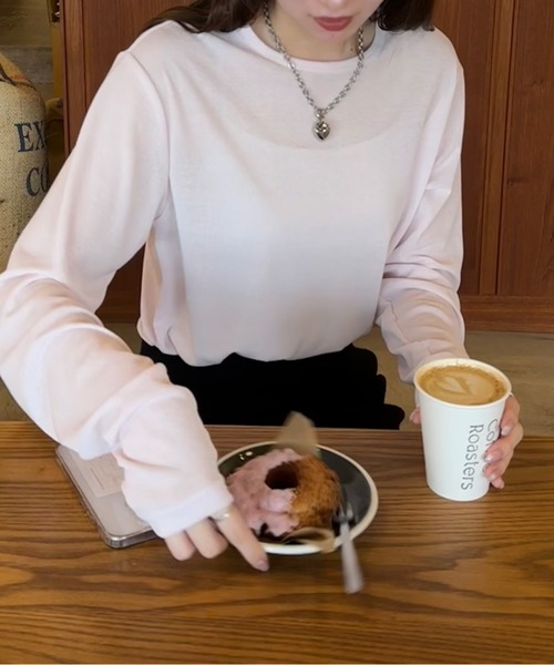 LE MORE（リモア）の「ラウンドネックシアーロンT（Tシャツ/カットソー・レディース・ブラック/ピンク/ホワイト・FREE）」の3枚目の写真