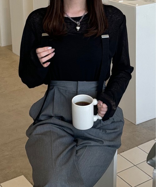 LE MORE（リモア）の「ラウンドネックシアーロンT（Tシャツ/カットソー・レディース・ブラック/ピンク/ホワイト・FREE）」の18枚目の写真