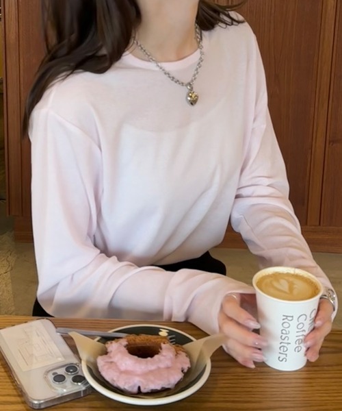 LE MORE（リモア）の「ラウンドネックシアーロンT（Tシャツ/カットソー・レディース・ブラック/ピンク/ホワイト・FREE）」の12枚目の写真