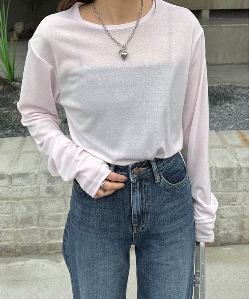 LE MORE（リモア）の「ラウンドネックシアーロンT（Tシャツ/カットソー・レディース・ブラック/ピンク/ホワイト・FREE）」の10枚目の写真