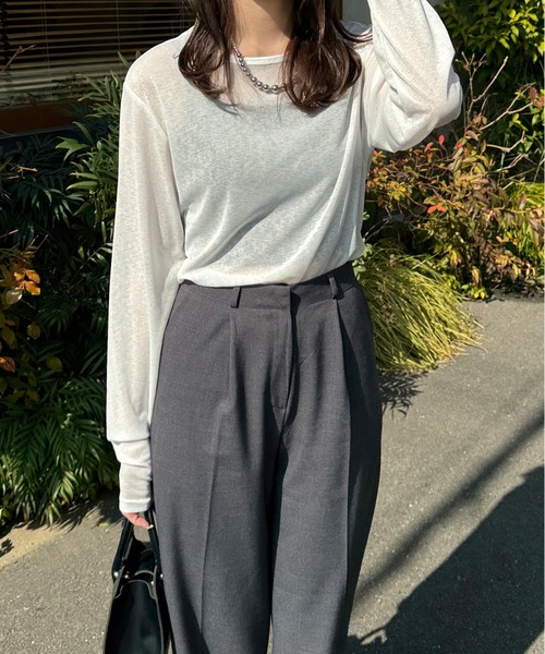 LE MORE（リモア）の「ラウンドネックシアーロンT（Tシャツ/カットソー・レディース・ブラック/ピンク/ホワイト・FREE）」の8枚目の写真