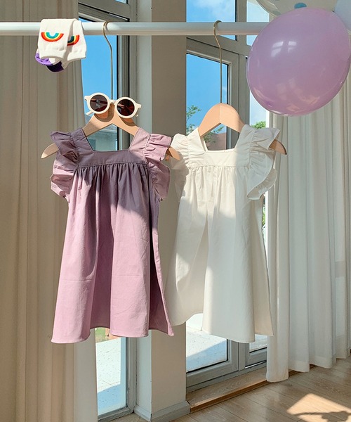 aimoha（アイモハ）の「【aimoha-KIDS-】フリルショルダーワンピース (SS)（ワンピース・キッズ・パープル/ホワイト・90/100/110/120/130/140）」の9枚目の写真