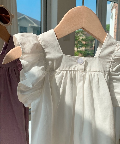 aimoha（アイモハ）の「【aimoha-KIDS-】フリルショルダーワンピース (SS)（ワンピース・キッズ・パープル/ホワイト・90/100/110/120/130/140）」の4枚目の写真