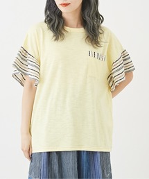CUBE SUGAR（キューブシュガー）の「マルチボーダー×スラブ天竺ベルスリーブTシャツ（Tシャツ/カットソー）」
