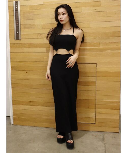 EVRIS（エヴリス）の「チェーンウエストリブロングワンピース（ワンピース・レディース・ブラック/グリーン/ホワイト・FREE）」の3枚目の写真