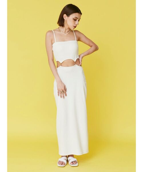 EVRIS（エヴリス）の「チェーンウエストリブロングワンピース（ワンピース・レディース・ブラック/グリーン/ホワイト・FREE）」の4枚目の写真