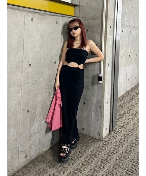 EVRIS（エヴリス）の「チェーンウエストリブロングワンピース（ワンピース・レディース・ブラック/グリーン/ホワイト・FREE）」の9枚目の写真