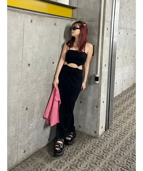 EVRIS（エヴリス）の「チェーンウエストリブロングワンピース（ワンピース・レディース・ブラック/グリーン/ホワイト・FREE）」の10枚目の写真