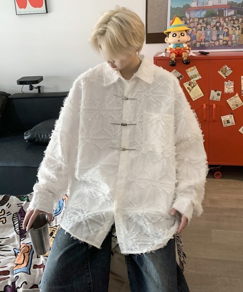 FVLMEN（フルメン）の「【FVLMEN】fringe checked pattern longsleeve china shirt/フリンジ チェック 総柄 ロングスリーブ チャイナ シャツ（シャツ/ブラウス・メンズ・ホワイト/ブラック・MEDIUM/LARGE/X-LARGE）」の4枚目の写真