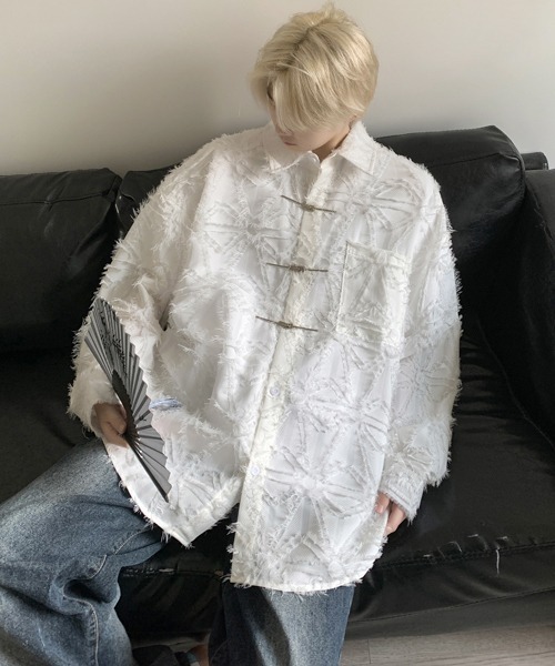 FVLMEN（フルメン）の「【FVLMEN】fringe checked pattern longsleeve china shirt/フリンジ チェック 総柄 ロングスリーブ チャイナ シャツ（シャツ/ブラウス・メンズ・ホワイト/ブラック・MEDIUM/LARGE/X-LARGE）」の10枚目の写真