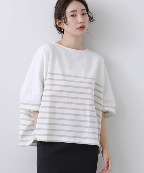 LEMINOR(ルミノール)の「ルミノアBDワイドプルオーバー(Tシャツ/カットソー・レディース・ベージュ/チャコールグレー・FREE)」の2枚目の写真