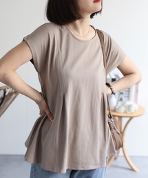フロントタックペプラムコットンTシャツ / 裾フレアTシャツ