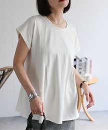 フロントタックペプラムコットンTシャツ / 裾フレアTシャツ