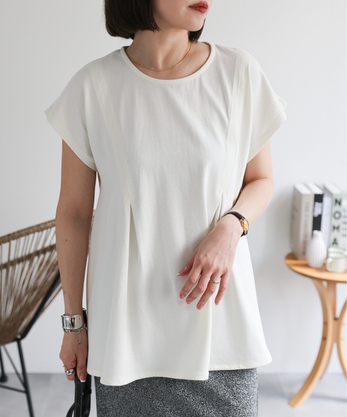 ap retro(アプレトロ)の「フロントタックペプラムコットンTシャツ / 裾フレアTシャツ(Tシャツ/カットソー・レディース・ベージュ/アイボリー/チャコールグレー・MEDIUM)」の11枚目の写真