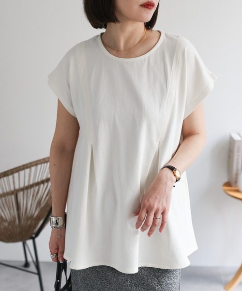 ap retro(アプレトロ)の「フロントタックペプラムコットンTシャツ / 裾フレアTシャツ(Tシャツ/カットソー・レディース・ベージュ/アイボリー/チャコールグレー・MEDIUM)」の13枚目の写真