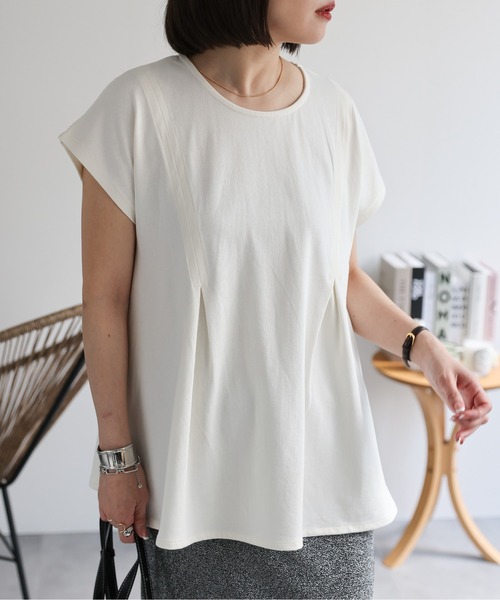 ap retro(アプレトロ)の「フロントタックペプラムコットンTシャツ / 裾フレアTシャツ(Tシャツ/カットソー・レディース・ベージュ/アイボリー/チャコールグレー・MEDIUM)」の15枚目の写真