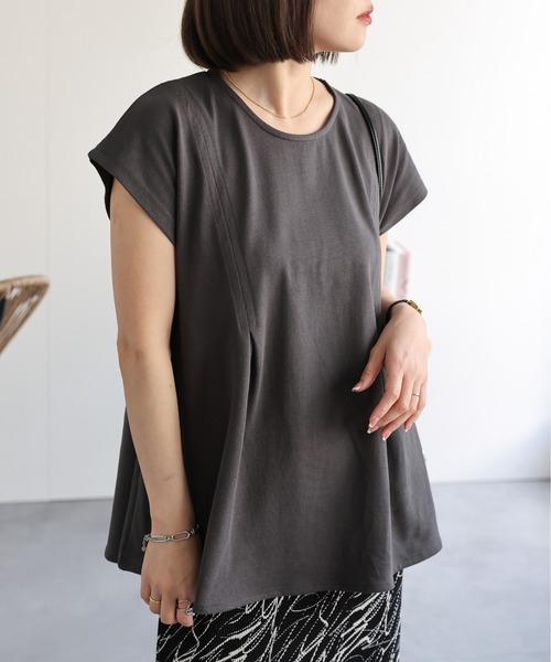 ap retro(アプレトロ)の「フロントタックペプラムコットンTシャツ / 裾フレアTシャツ(Tシャツ/カットソー・レディース・ベージュ/アイボリー/チャコールグレー・MEDIUM)」の19枚目の写真