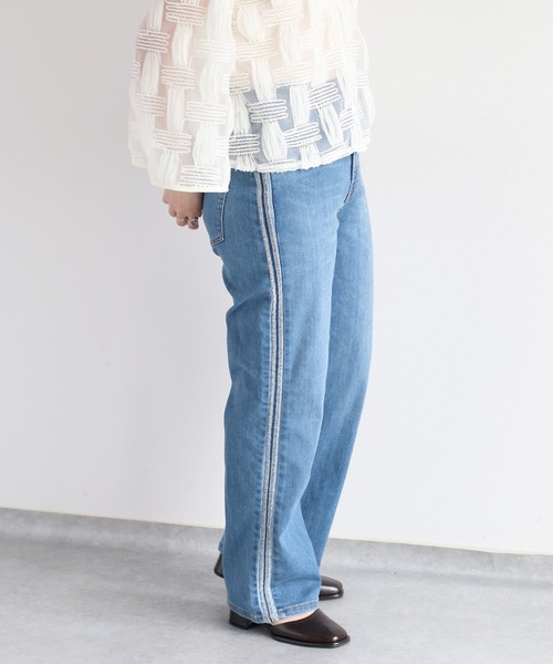 cepo（セポ）の「接触冷感・UVカット ＩＣＥデニムサイドラインストレート（デニムパンツ・レディース・ブルー系3/ブルー系1/グレー・L/M/S）」の3枚目の写真