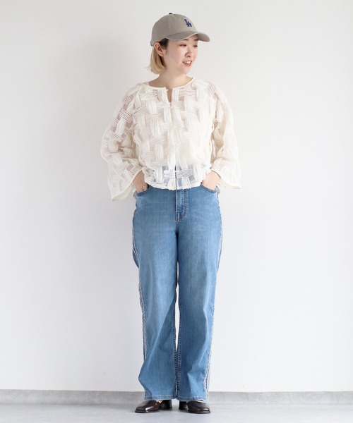 cepo（セポ）の「接触冷感・UVカット ＩＣＥデニムサイドラインストレート（デニムパンツ・レディース・ブルー系3/ブルー系1/グレー・L/M/S）」の9枚目の写真