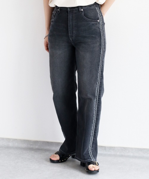 cepo（セポ）の「接触冷感・UVカット ＩＣＥデニムサイドラインストレート（デニムパンツ・レディース・ブルー系3/ブルー系1/グレー・L/M/S）」の4枚目の写真