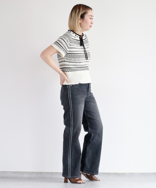 cepo（セポ）の「接触冷感・UVカット ＩＣＥデニムサイドラインストレート（デニムパンツ・レディース・ブルー系3/ブルー系1/グレー・L/M/S）」の5枚目の写真