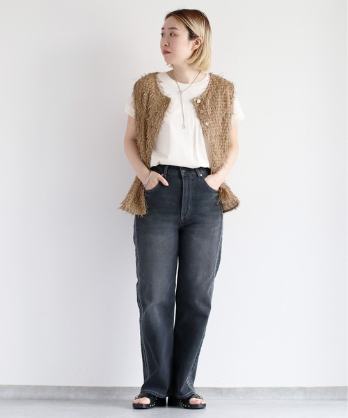 cepo（セポ）の「接触冷感・UVカット ＩＣＥデニムサイドラインストレート（デニムパンツ・レディース・ブルー系3/ブルー系1/グレー・L/M/S）」の14枚目の写真