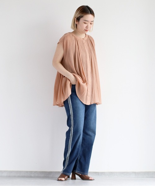 cepo（セポ）の「接触冷感・UVカット ＩＣＥデニムサイドラインストレート（デニムパンツ・レディース・ブルー系3/ブルー系1/グレー・L/M/S）」の8枚目の写真