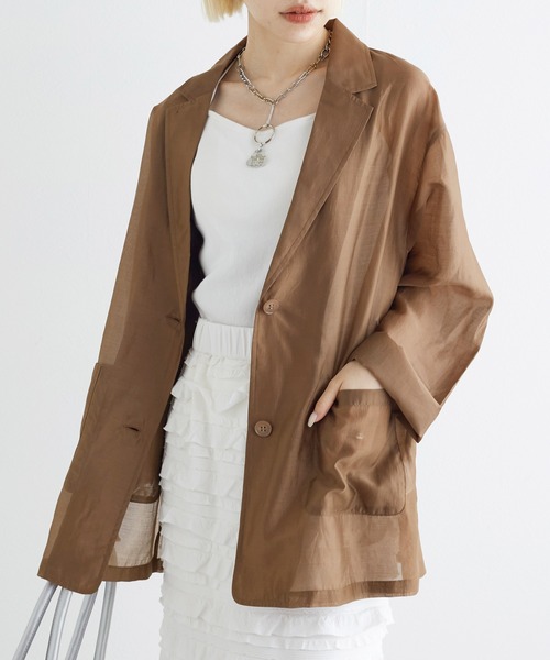 w closet（ダブルクローゼット）の「シアーテーラードジャケット（テーラードジャケット・レディース・ブラウン/グレイッシュベージュ/アイボリー/ブラック・FREE）」の4枚目の写真