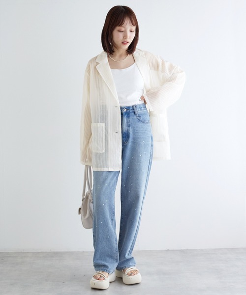 w closet（ダブルクローゼット）の「シアーテーラードジャケット（テーラードジャケット・レディース・ブラウン/グレイッシュベージュ/アイボリー/ブラック・FREE）」の5枚目の写真