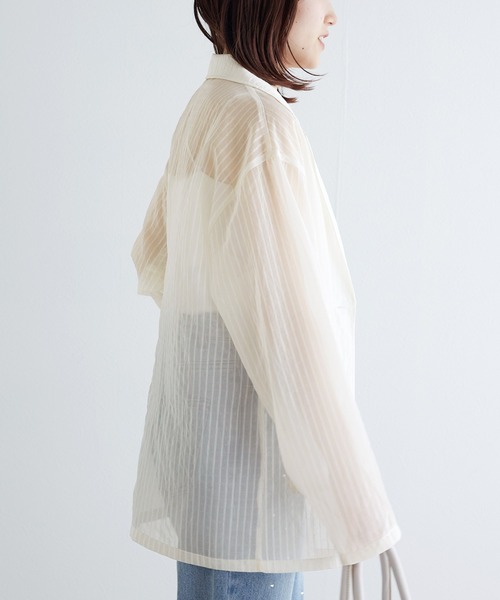 w closet（ダブルクローゼット）の「シアーテーラードジャケット（テーラードジャケット・レディース・ブラウン/グレイッシュベージュ/アイボリー/ブラック・FREE）」の6枚目の写真