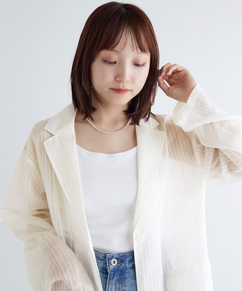 w closet（ダブルクローゼット）の「シアーテーラードジャケット（テーラードジャケット・レディース・ブラウン/グレイッシュベージュ/アイボリー/ブラック・FREE）」の8枚目の写真